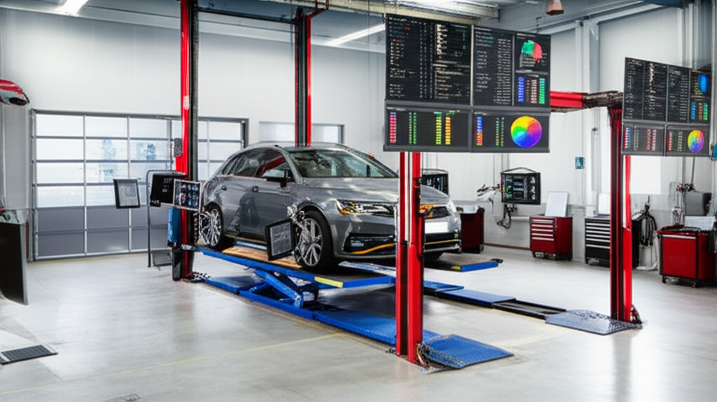 Équipement de géométrie 3D moderne pour l'alignement des roues dans notre garage